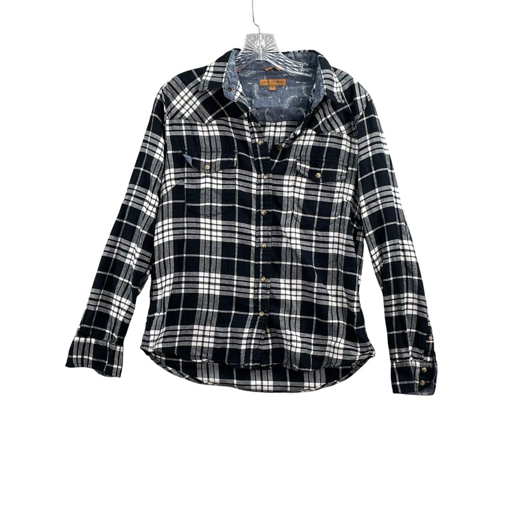 Jachs‎ Girlfriend Flannel Shirt Womens Small Black White Top Western Academia